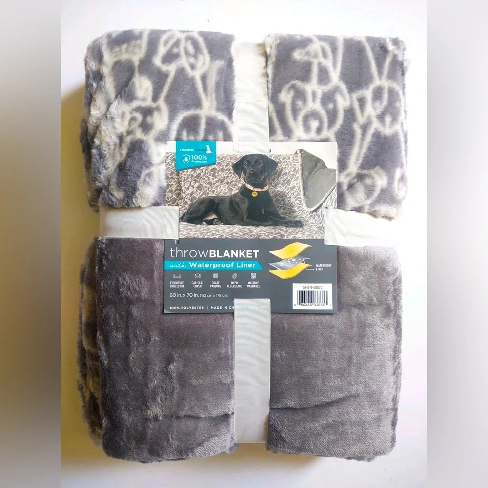 Canine Creations Throw Blanket With Waterproof Liner - White & Gray